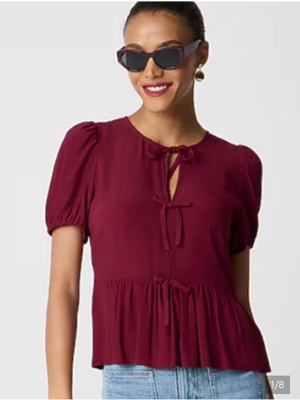 J. Crew Burgundy Short-Sleeve Peplum Blouse